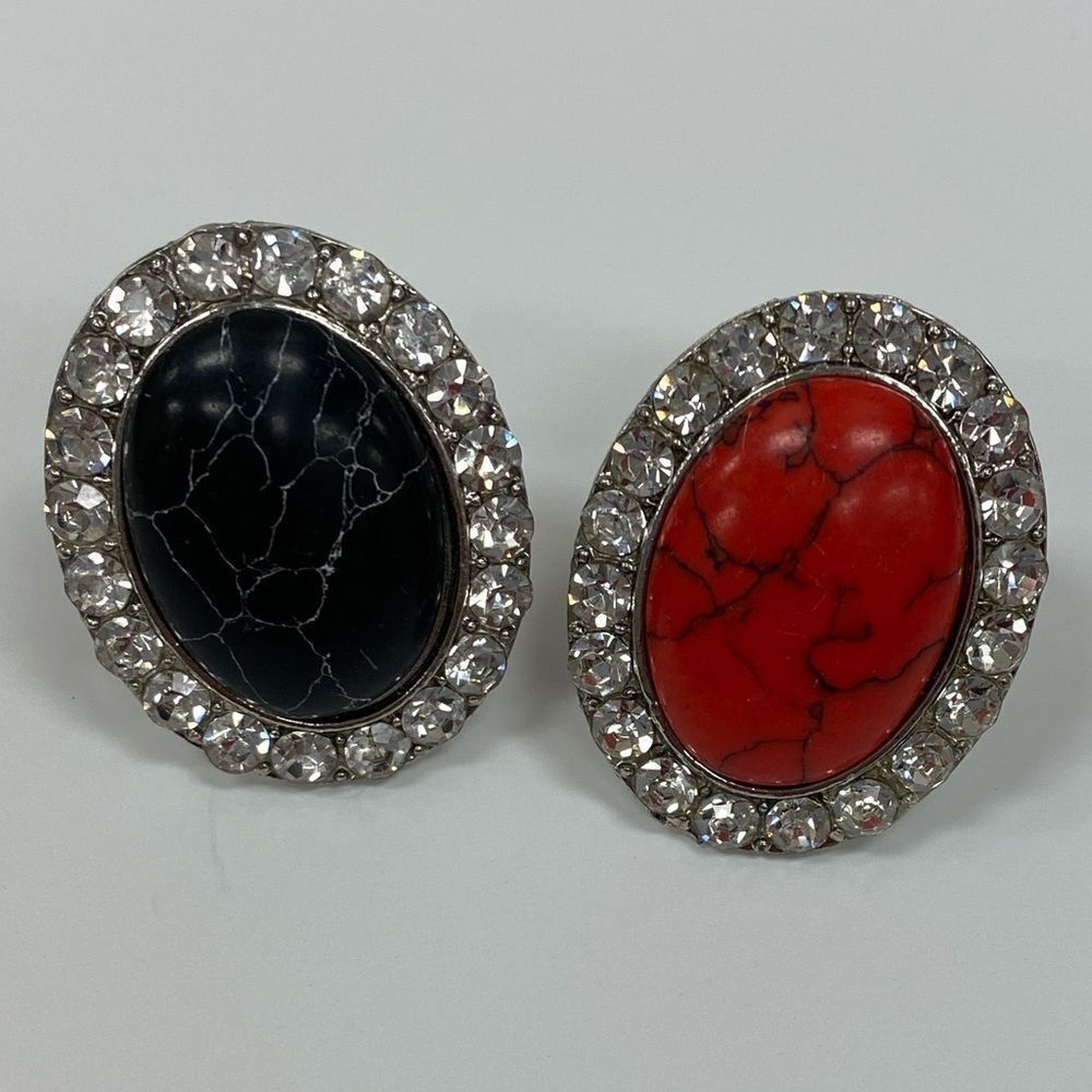 Blingy natural stone large oval adjustable rings